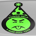 Traditional Mr. Yuk sticker with a birthday hat on